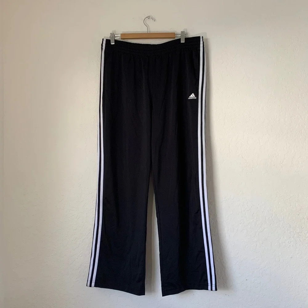 Adidas Track Pants Mens Large Black 3-Stripe Straight Warmup Athletic Sporty Gym